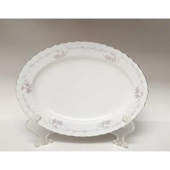 Gold Standard White Silver & Pink /1 Round & 3 Oval Serving Platter/ 2 Creamer